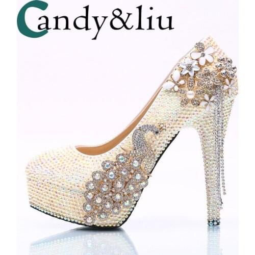 White Dazzling Crystal Wedding Shoes Women Super High Heel Phoenix and Tassel Pumps Rhinestones for Paryt Banquet Nightclub