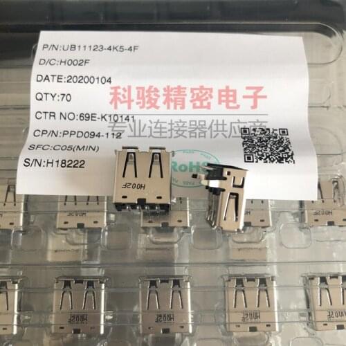 Free shipping 10PCS UB11123-4K5-4F 2.0 USB socket A female 90 degree USB connector New original