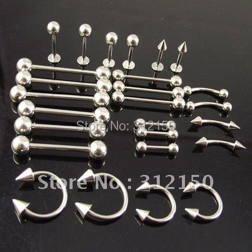 100pcs Free Shipping mixed Surgical Stainless Steel Body Jewelry Piercing jewelry Tongue Ring Labret Eyebrow Ring Belly Ring