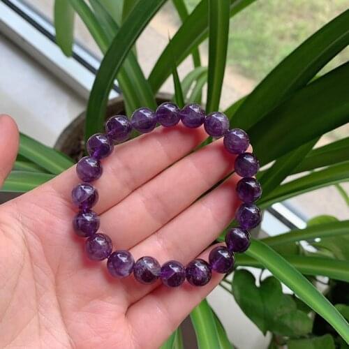 Natural Amethysts Quartz Stone Strand Bracelets for Women Reiki Healing Jewelry Round Ball Beaded Purple Crystal Bracelet Female