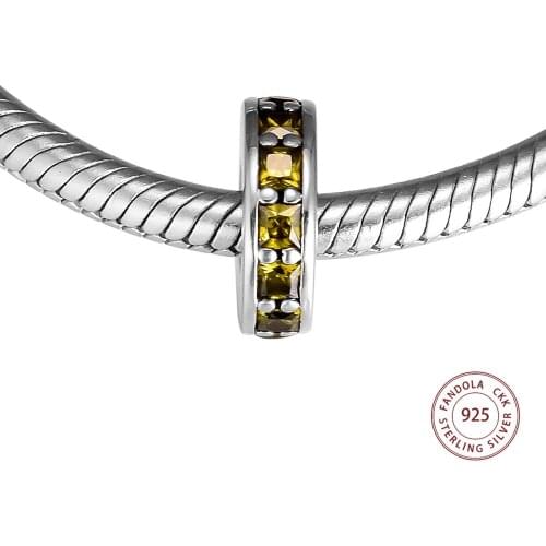 100% 925 Sterling Silver Olive Green Crystal Eternity Spacer Beads Fits Women Charms Bracelets Original Silver 925 Jewelry