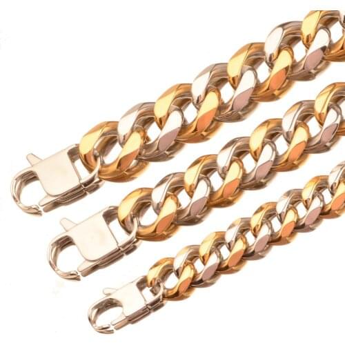 7" -40" Curb Cuban Mens Necklace Chain Silver Gold color 316L Stainless Steel Necklaces for Men Fashion Jewelry 12/15/19mm