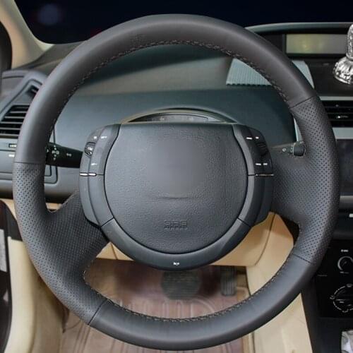 Handsewing Black Artificial Leather Steering Wheel Covers for Citroen Triumph Old C4 C-quatre