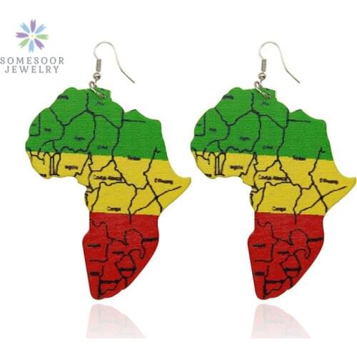 SOMESOOR Printed African Countries Map Wooden Drop Earrings Afrocentric Ethnic Tribal Dangle Jewelry For Women Christmas Gifts
