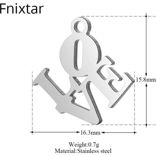 Fnixtar 50pcs/lot Stainless Steel Love Letter Mini Metal Charms Pendants 15.8*16.3mm Charms DIY Jewelry Bracelets Accessories