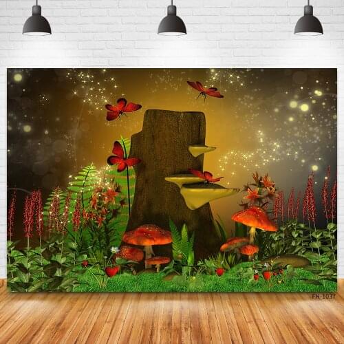 Forest Jungle Mushroom Flowers Trees Backdrops Dreamy Wonderland Backgrounds For Photo Studio Princess Girl Birthday Photography