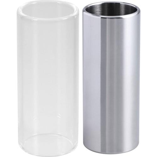 2 Pcs 60MM Glass Slide and Stainless Steel Slide Medium Bottleneck Slide for Guitar Bass (Transparent And Silver)