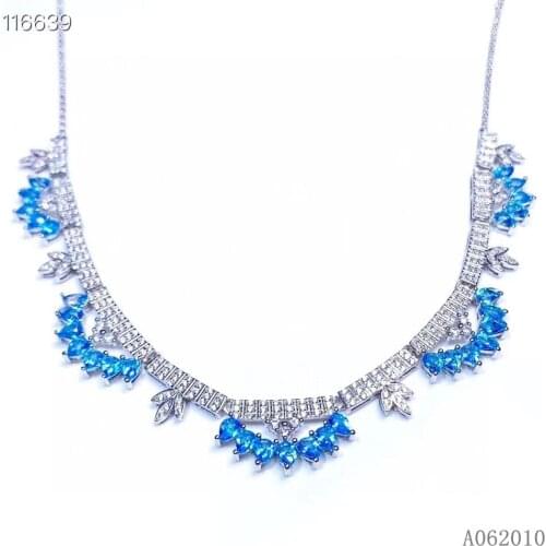 KJJEAXCMY fine jewelry 925 Sterling Silver inlaid natural blue topaz classic girl Pendant Necklace support test
