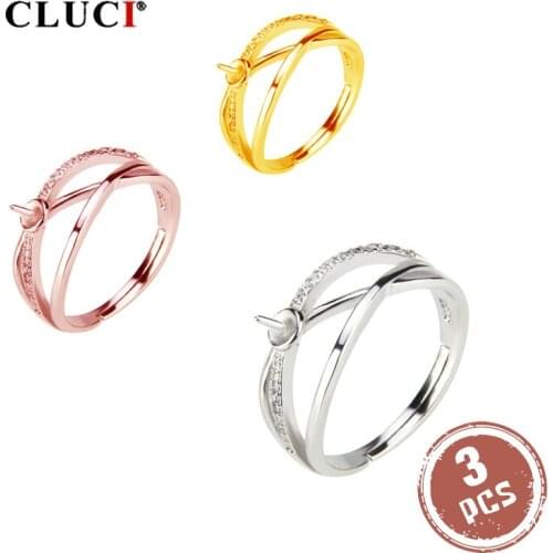 CLUCI 3pcs 925 Sterling Silver Rose Gold Color Ring Women Jewelry Adjustable Fashion Geometric Zircon Rings SR2066SB