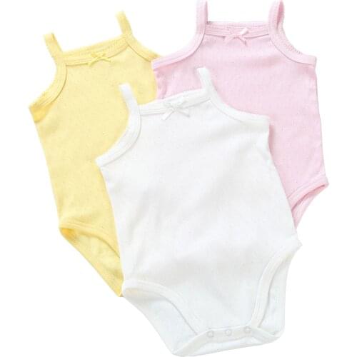 Newborn Baby Infant Sleeveless Onesies Cotton Breathable Baby Girls Romper Baby solid color Hook flower Bow Trims Outfit Clothes