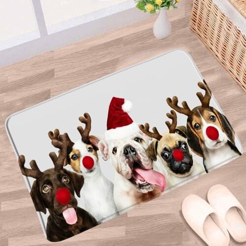 Christmas Animal Bathroom Mat Cat Dog Horse Snowman White Bear Red Xmas Hat Pattern Non-Slip Rug Bath Kitchen Door Aisle Carpets