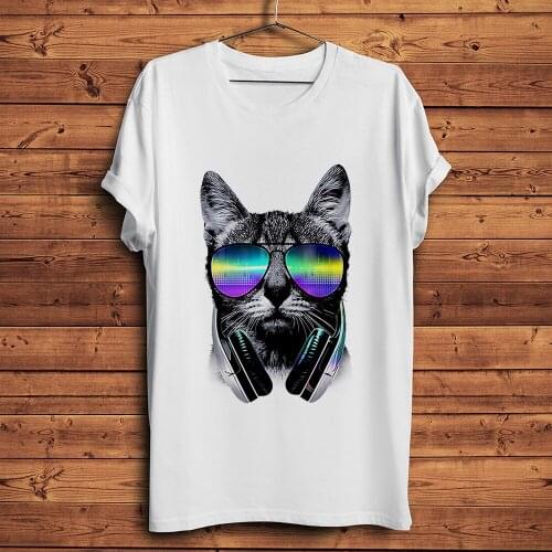 Cool DJ meow music cat funny tshirt men summer new white short sleeve casual homme t shirt unisex streetwear tee