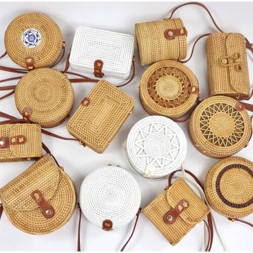 Womens Fashion Rattan Woven Shoulder Bags Creative Hand Woven Message Bags Beach Bags