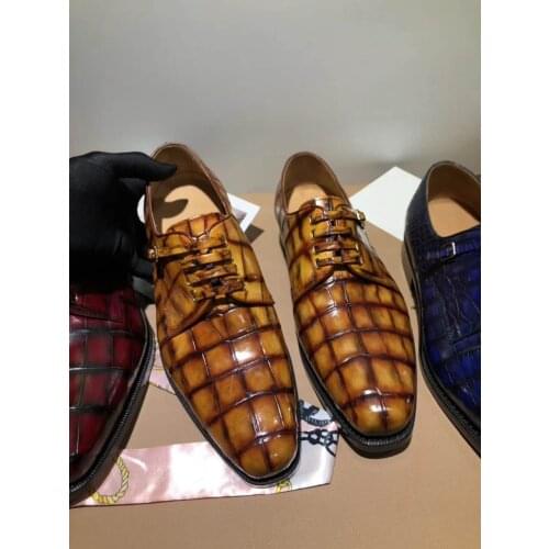 100% real genuine crocodile skin men fashion shoe with genuine cowhide skin lining 2 colors crocodile belly skin dress men shoes