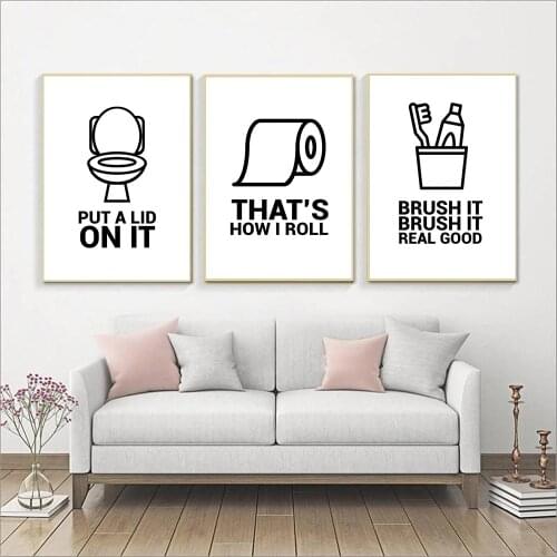 Nordic Poster Black And White Toilet Guide Quote Canvas Prints Bathroom Wall Pictures For Living Room Abstract Minimalist Decor
