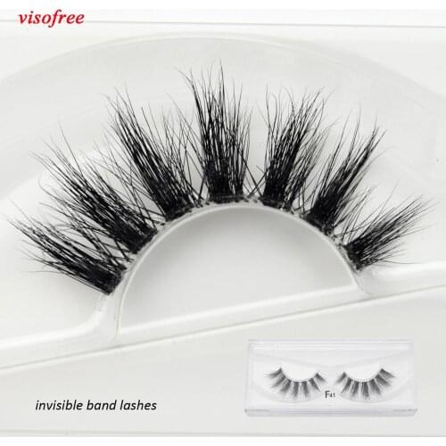 Visofree Mink Eyelashes Clear Band EyeLashes Crisscross Transparent Band False Eyelashes Handmade Dramatic Lashes Upper Lash F41