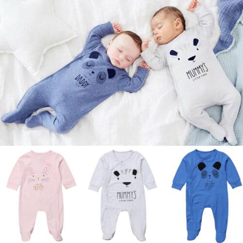 Pudcoco Newborn Infant Baby Girls Boys Romper Cartoon Print Daddy Mummy Babygrow Sleepsuit