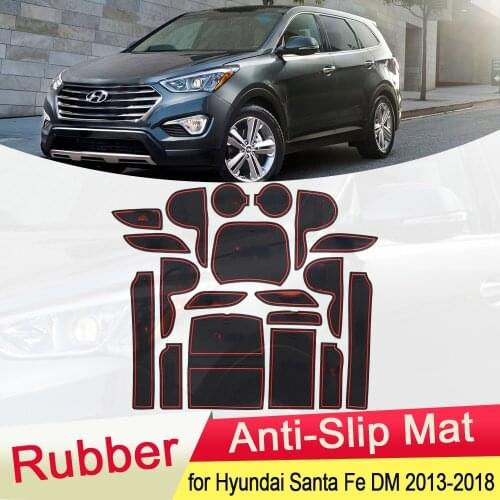 For Hyundai Santa Fe DM 2013 2014 2015 2016 2017 2018 Rubber Anti-slip Mat Door Groove Cup pad Gate slot Coaster Car Accessories