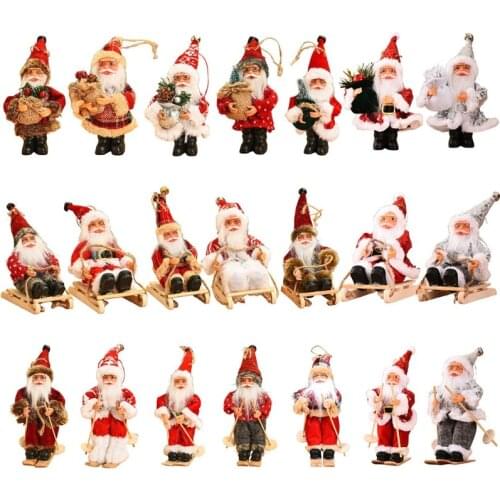 Christmas Sled Ski Santa Claus Doll Hanging Pendant Figurines Xmas Tree Ornament Plush Toys Holiday Party Decoration