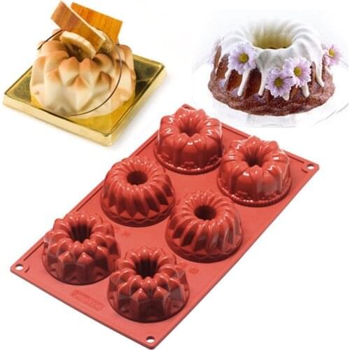 6 Cavity Silicone Mold Mini Bundt Savarin Cake Muffin Chocolate Baking Pan Mould