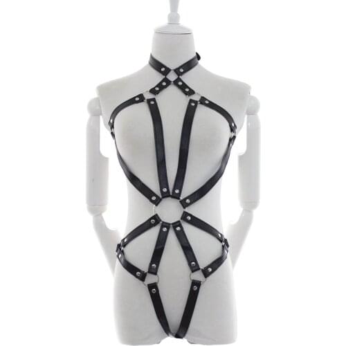 Sexy Lady Harness One-Piece Underwear + Panties bdsm Body Tie Set with Adjustable Neck Punk Punk Gothic Sling Belt