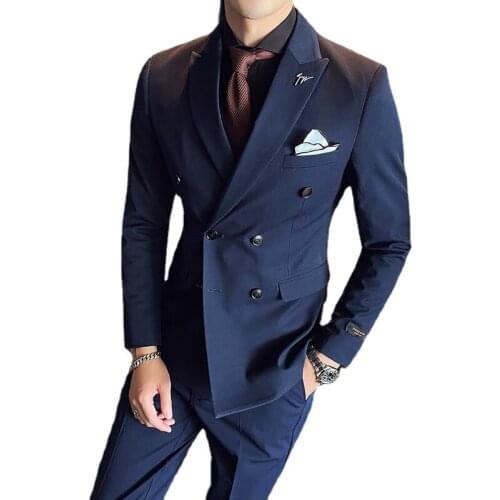 Jacket + Vest + Pants ) Groom Wedding Dress High-end Brand Pure Color Formal Double-breasted Mens Suit 3pces Set Stage