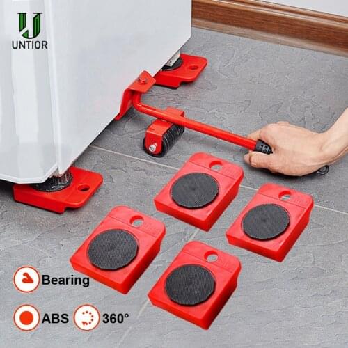 UNTIOR 5 Pcs Furniture Moving Transport Roller Set Removal Lifting Moving Tool Set Wheel Bar Mover Device Max Up for 400 KG