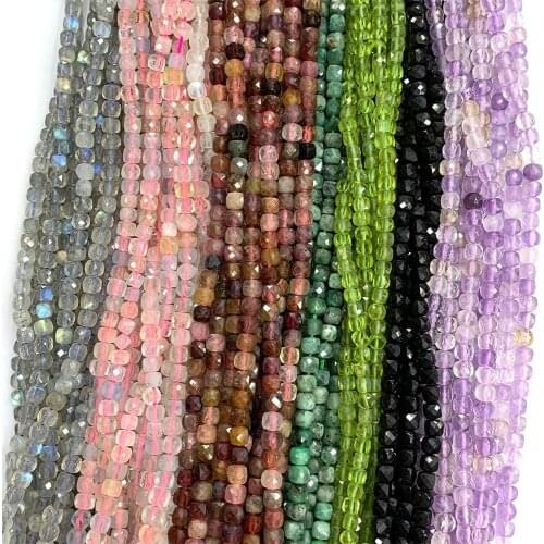 Veemake Tourmaline Peridot Sunstone Chrome Diopside Amethyst Emerald Apatite Fluorite Topaz Irregular Cube Faceted Beads A06813