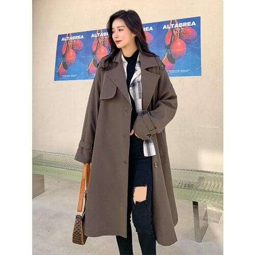 Womens Windbreaker Spring Autumn New Korean Fashion Loose Solid Color High-quality Double-breasted Long Sleeve Feminine Coat082