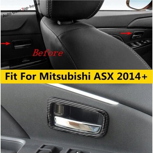 Carbon Fiber Look / Matte Accessories Inner Door Handle Bowl Frame Cover TrimInterior Refit Kit For Mitsubishi ASX 2014 - 2021