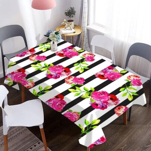 Colorful Floral Pattern Waterproof Oxford Fabric Table Cloth Home Kitchen Hotel Picnic Dining Table Desk Decorative Tablecloth