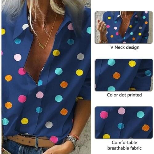 Polka Dots Women Blouses And Shirts Women Long Sleeve Tshirts 2021 V Neck Blouse Ladies Clothing Tops Fashion Korean Tunic New