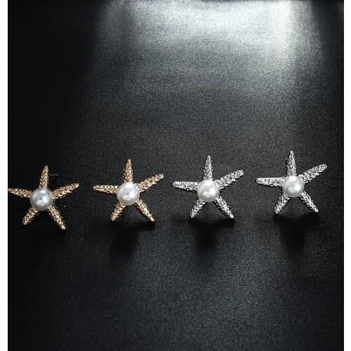 2021 New Trendy Starfish Studs Simulated Pearl for Women Party Gift Jewelry Wholesale E6383