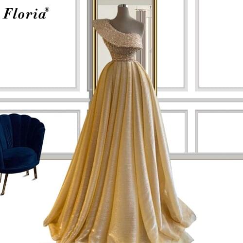 Champagne One Shoulder Prom Dresses For Women Party Turkish Couture Elegant Cocktail Dresses Evening Wear Vestidos Formales