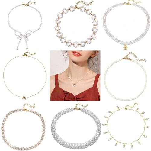 IF ME Fashion Heart Crystal Pearl Necklaces For Women Vintage Bow Knot Flower Coin Choker Necklace Temperament Jewelry 2020 New