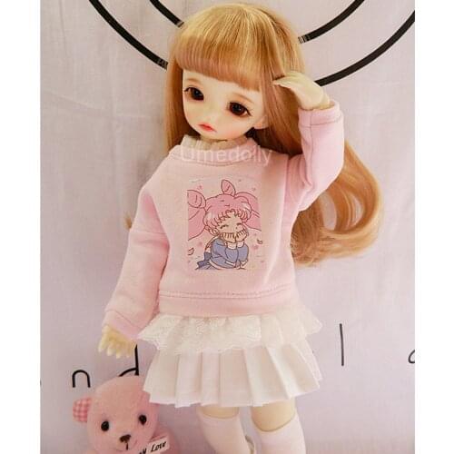 1 Set 1/6 BJD Doll Clothes Pink Cartoon Long-Sleeve Sweater + Skirt Clothing Accessories