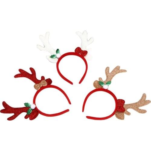 3Pcs/Set Christmas Antlers Decor Headband Bowknot Glitter Festival Headband Hair Hoop Dress Up Hair Accessories Party Supplies