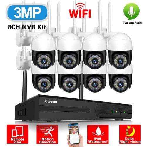 3MP 8CH Wireless Camera CCTV Control System 2MP Wifi NVR Kit Color Night Vision PTZ IP Security Camera Video Surveillance System