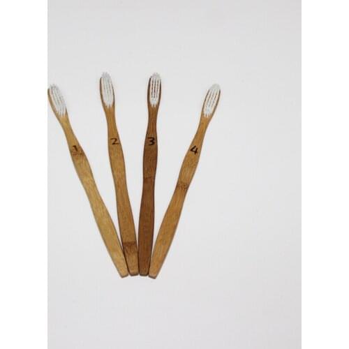 FDA Certification 4Pcs/Set Number 1-4 Home Family Use 19cm Flat Handle Adult Eco Friendly Natural Bamboo Toothbrushes