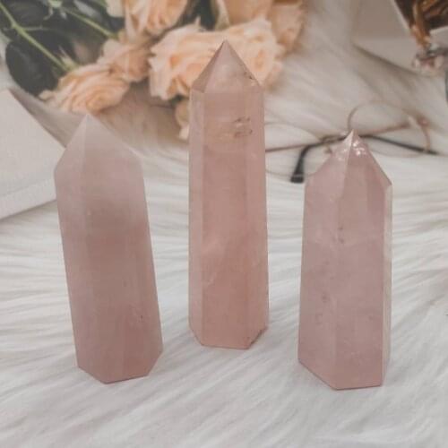 6-10cm Natural pink powder crystal pillar healing powder quartz obelisk natural crystal energy stone cutting grinding