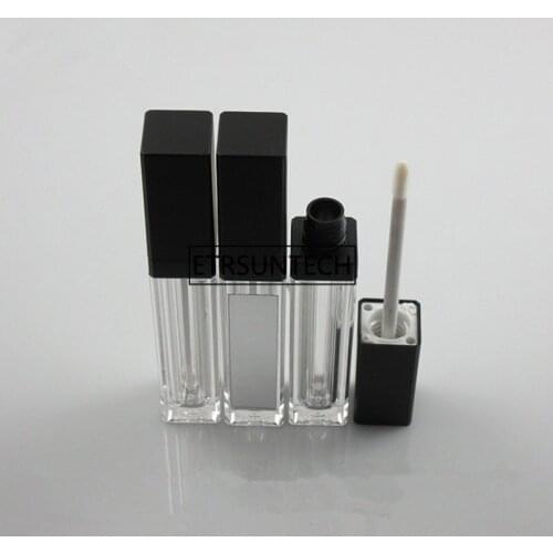 8ml Square lip Gloss Tube With Black Lid, Empty Square Cosmetic Containers With Mirror, DIY Lip Gloss Tool F1906