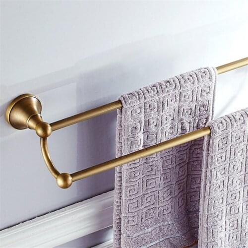 Antique Brass Bathroom Double Towel Bars 60cm Towel Rack Wall Mount Bath Hardware Bathroom Accessories Solid Brass Free Shipping