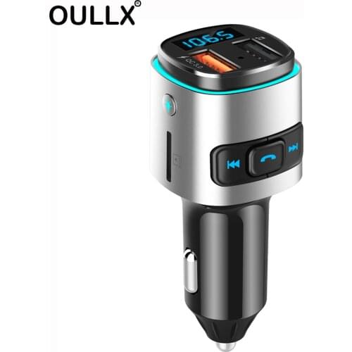 OULLX QC3.0 3.1A USB Car Charger Bluetooth Car kit Handsfree FM Transmitter Music Play Car MP3 Player With Colorful LED Light