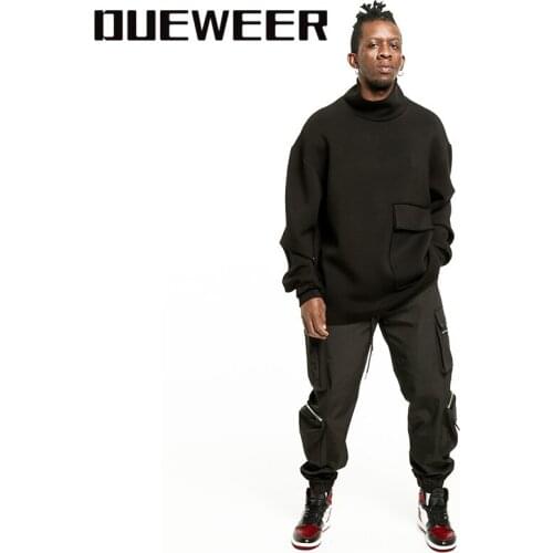 Dueweer Vintage Streetwear Cargo Joggers Pants Hip Men Trousers Multiple Pockets Elasticity Drawstring Urban-pants