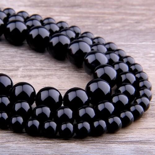 High Quality smooth Natural Black Onyx Agates Beads 6 8 10 12mm Round DIY loose black Agates Stone Beads For Jewelry Making