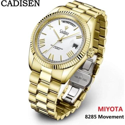 CADISEN New Gold Watch Men Automatic Mechanical Top Brand Luxury Watch Business Waterproof MIYOTA 8285 Movement Mens Wristwatch