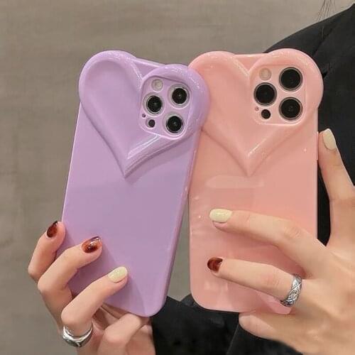 3D Candy Color Cute Love Heart Phone Case For iPhone 11 12 Pro Max X XR XS Max 7 8 Plus Plain Soft Shockproof Back Cover Case