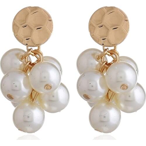 CRLEY Jewelry Simulated-Pearls Female Drop Earrings White Round Dangle Hanging Elegant Party Wedding Jewelry Lady Earrings