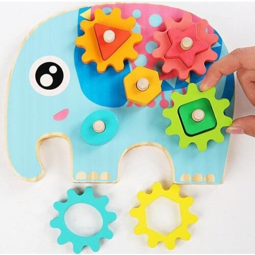 Childrens Educational Toy Geometric Shape Matching and Inserting Building Blocks Wooden Gear Set Column Puzzle Toy Gifts