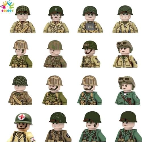 Kids Toys 10pcs/lot WW2 Military US Figures Building Blocks 4 Sides Printing Soldiers Bricks Toys For Kids Birthday Gifts